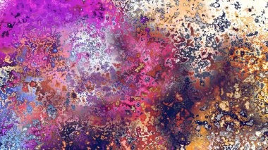 Soyut pas benzeri organik doku, canlı mermer renkler, paslanmış metal yüzey etkisi ve anlamlı kaotik desen.