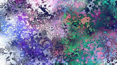 Soyut pas benzeri organik doku, canlı mermer renkler, paslanmış metal yüzey etkisi ve anlamlı kaotik desen.