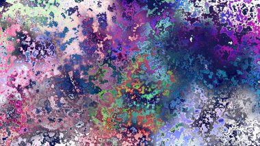 Soyut pas benzeri organik doku, canlı mermer renkler, paslanmış metal yüzey etkisi ve anlamlı kaotik desen.