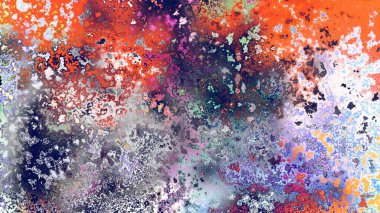 Soyut pas benzeri organik doku, canlı mermer renkler, paslanmış metal yüzey etkisi ve anlamlı kaotik desen.