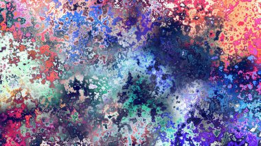 Soyut pas benzeri organik doku, canlı mermer renkler, paslanmış metal yüzey etkisi ve anlamlı kaotik desen.