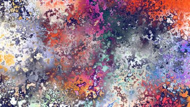 Soyut pas benzeri organik doku, canlı mermer renkler, paslanmış metal yüzey etkisi ve anlamlı kaotik desen.