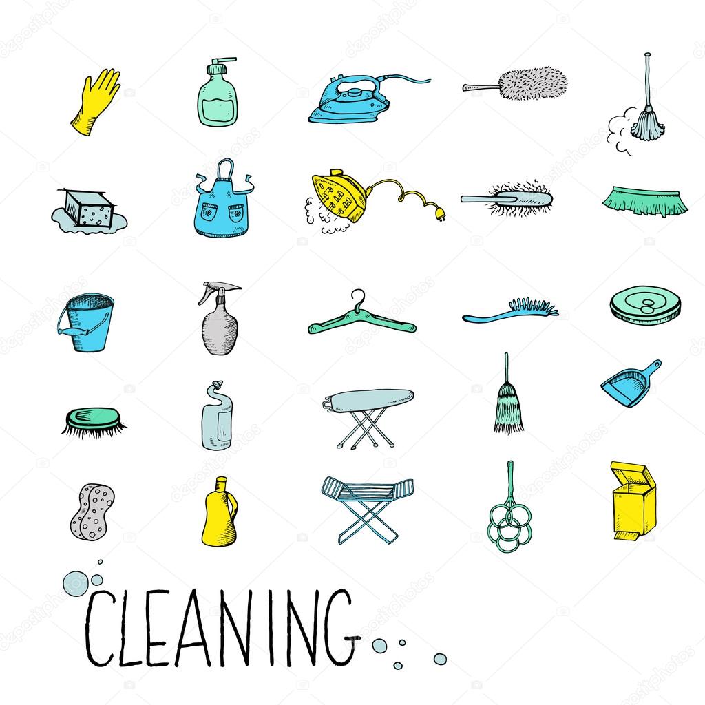 Set icon of cleaning service