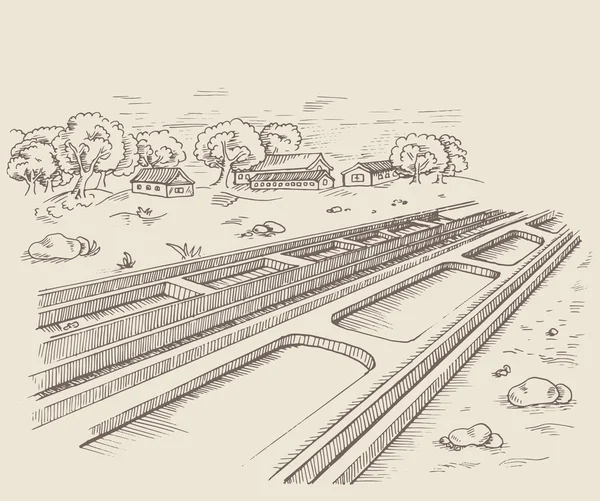 Ο παράλληλος δρόμος ραγών σιδηρόδρομος. — Διανυσματικό Αρχείο