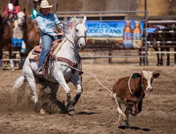 Kalv Roping Cowgirl — Stockfoto