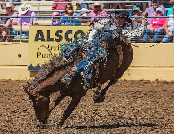 A Bronc Rider Holds on Tight — Stock Photo, Image