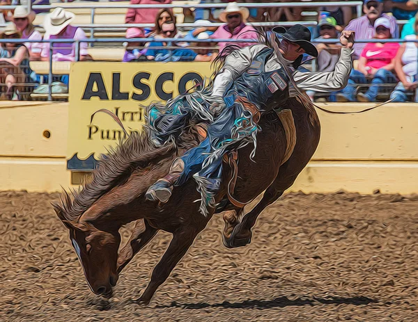 Een Bronc Rider bezit op strakke — Stockfoto