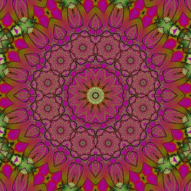 Kesintisiz Daire çiçek süsleme pembe mor yeşil