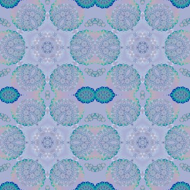 Dikişsiz çiçek daireler ve elips desen mavi pembe menekşe
