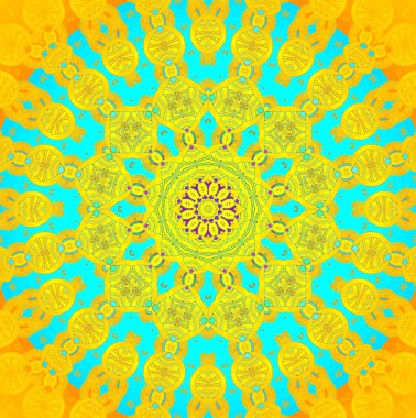 Dikişsiz eşmerkezli daire süs sarı turuncu turkuaz mavi