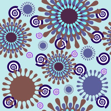 Seamless floral pattern and spirals blue brown purple clipart