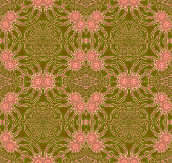 Sömlös blommig cirkel prydnad rosa olivgrön — Stockfoto