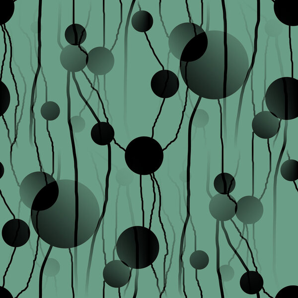 Бесшовный рисунок кругов с волнистыми линиями черный серый бледно-зеленый
