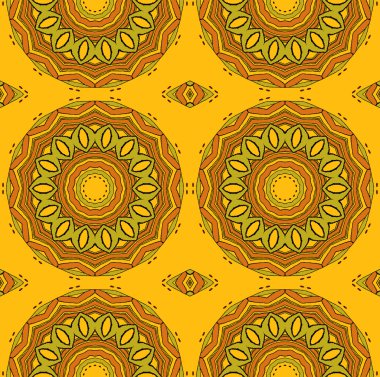 Kesintisiz Daire koyu sarı kahverengi yeşil turuncu desen