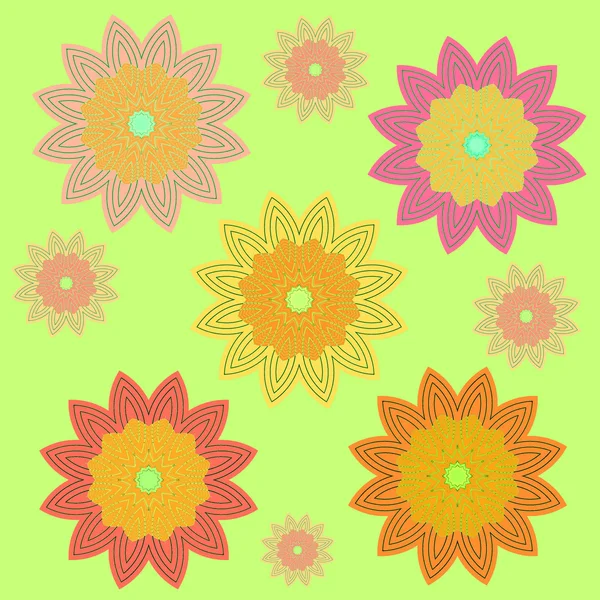 Szétszórt virágok sárga, narancssárga, rózsaszín lila zöld — Stock Fotó
