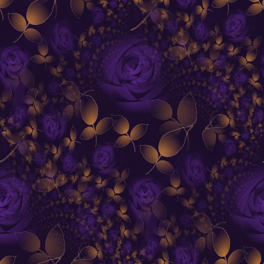 Altın yaprağı ile sorunsuz çiçek desenli mor güller