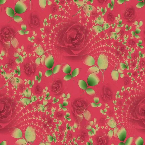 Bezszwowe czerwony wzór kwiatowy róż z zielonych liści — Zdjęcie stockowe