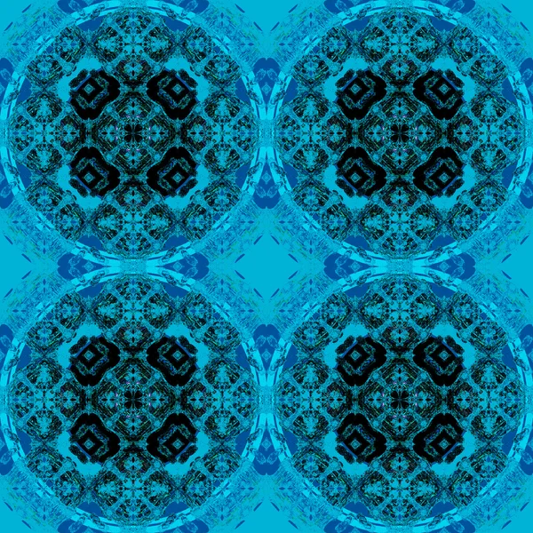 Bezszwowe koło niebieski wzór czarny — Zdjęcie stockowe