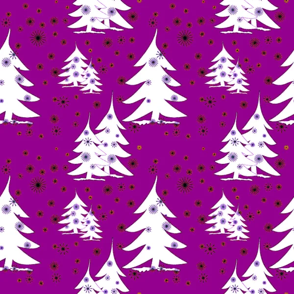 Seamless pattern snowy fir trees on purple — 스톡 사진