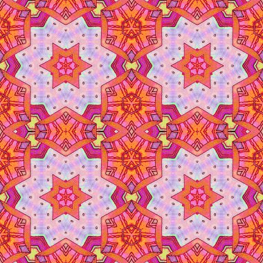 Seamless hexagon and stars pattern red orange purple