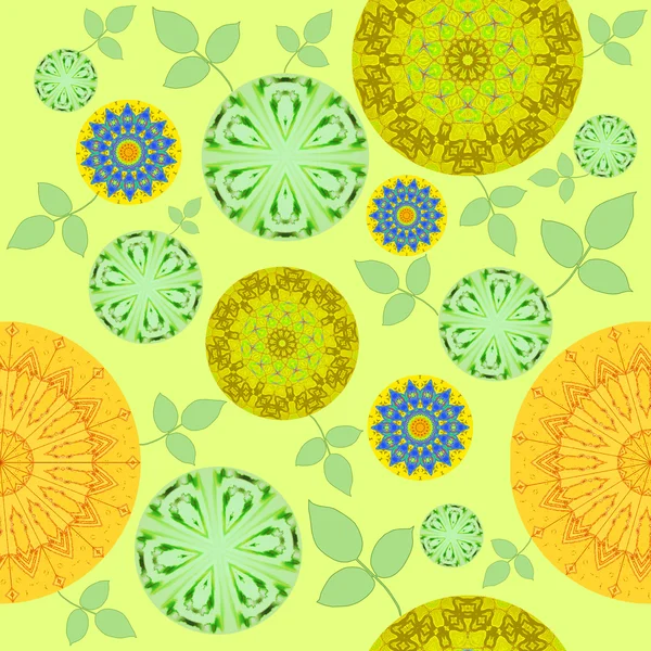 Seamless floral pattern yellow green blue — Zdjęcie stockowe