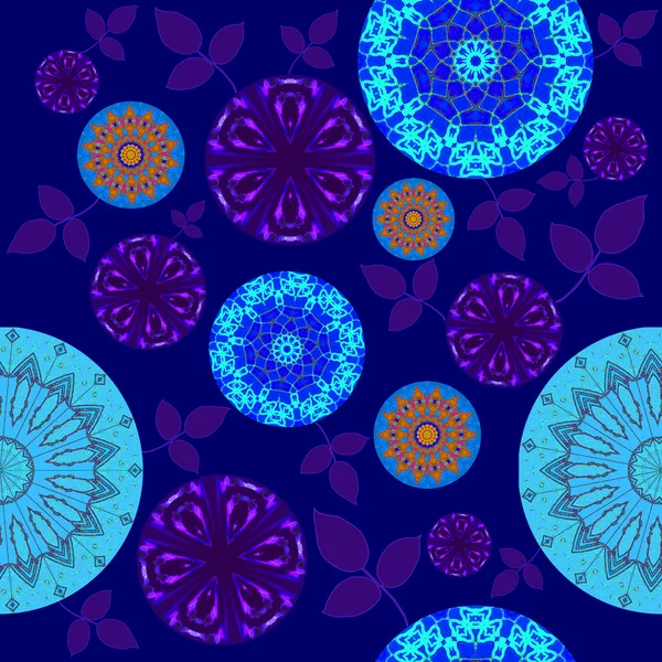 Бесшовный цветочный узор синий фиолетовый оранжевый — стоковое фото