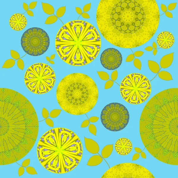 Бесшовный цветочный узор желтый лайм зеленый синий — стоковое фото