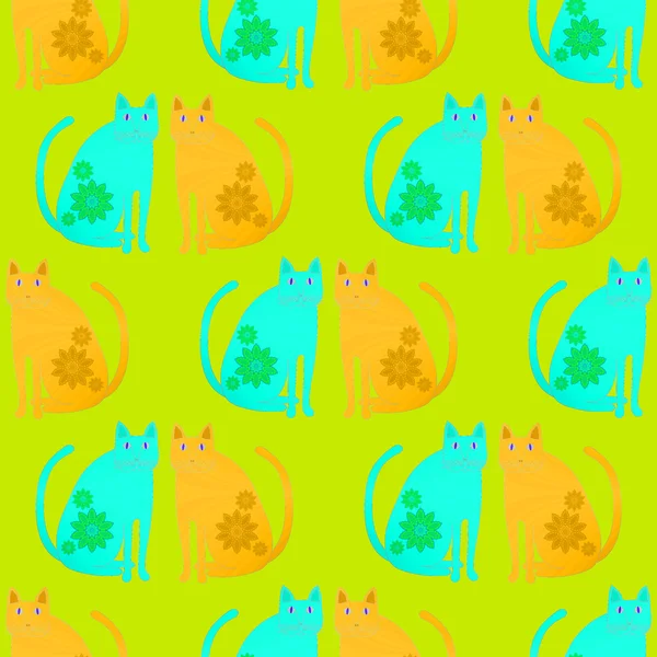 Seamless pattern abstract cats yellow turquoise green — ストック写真