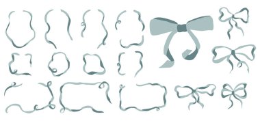 Klasik illüstrasyon için yeşil kurdele. Şirin davetiye kartı için komik pastel bir vektör. Karalama el yay düğümü ve süslü düğün çizgisi unsuru. Viktorya dönemi dekoratif estetiği