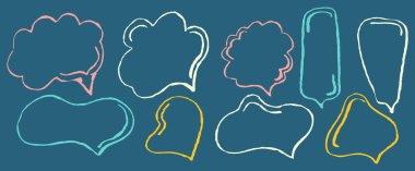 Boya kalemi konuşma çerçevesi ve tebeşir metin kutusu. Grunge konuşması ve kalem çizimi ikonu. Güzel eskiz fırçası balonu vurgusu, sohbet için. Karalama dekorasyonlu çocuksu diyalog balonu. Çizgi roman ögesi