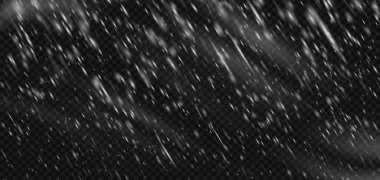 Kar fırtınası kar fırtınası etkisi, kar şeffaf png kar tanesi örtüsü. Soğuk fırtına ya da gece rüzgarı için donmuş doku. Siyah arkaplanda izole buz kalıbı.