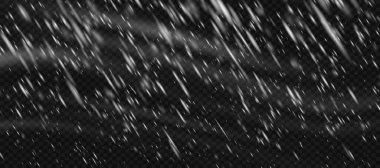 Kar fırtınası etkisi kar fırtınası şeffaf beyaz kar taneleri png ile kaplanıyor. Soğuk fırtına veya gece rüzgarı için buz yağmuru dokusu. Siyah arkaplan üzerinde izole toz parçacık deseni.