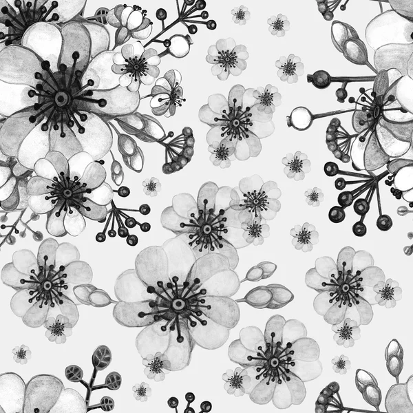 Μαύρο και άσπρο σχέδια λουλουδιών άνευ ραφής. — Φωτογραφία Αρχείου
