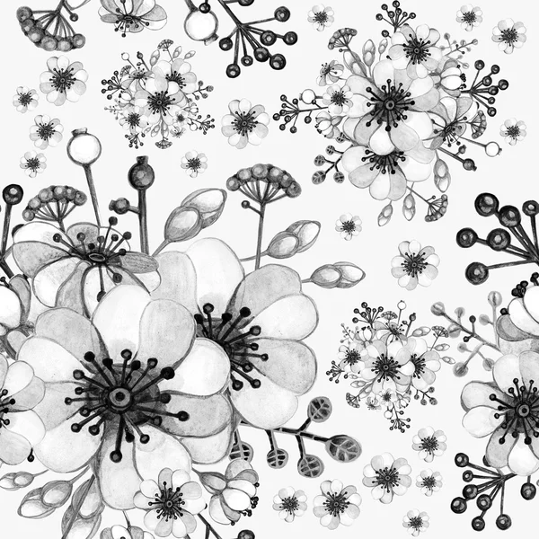 Μαύρο και άσπρο σχέδια λουλουδιών άνευ ραφής. — Φωτογραφία Αρχείου