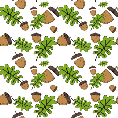 El çizimi beyaz arka plan üzerinde bir meşe palamudu desen.