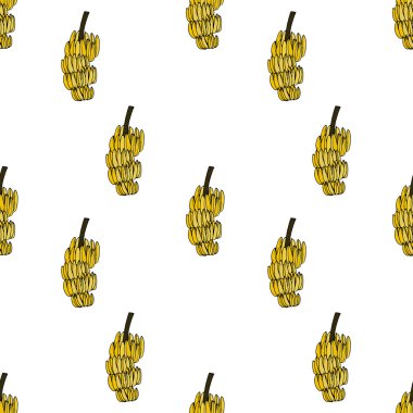 Muz seamless modeli tarafından el beyaz arka plan üzerinde çizimi.