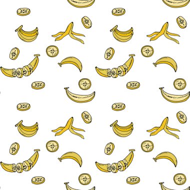 Muz seamless modeli tarafından el beyaz arka plan üzerinde çizimi.