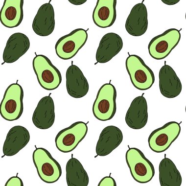 Beyaz arka plan üzerinde çizim elle avokado seamless modeli.