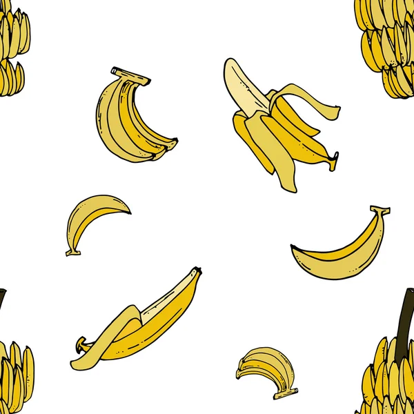 Banana sem costura padrão à mão desenho em fundos brancos . — Fotografia de Stock