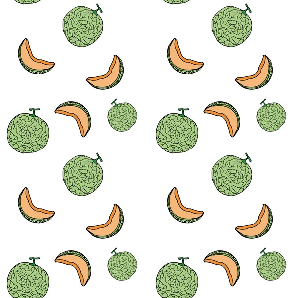 Melone, Cantalop nahtlose Muster von Hand Zeichnung auf weißem Backgr — Stockfoto
