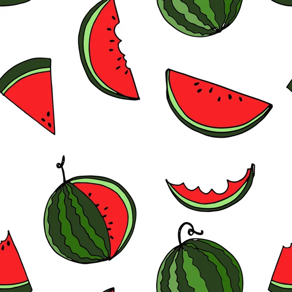 Wassermelone nahtlose Muster von Hand Zeichnung auf weißem Hintergrund — Stockfoto