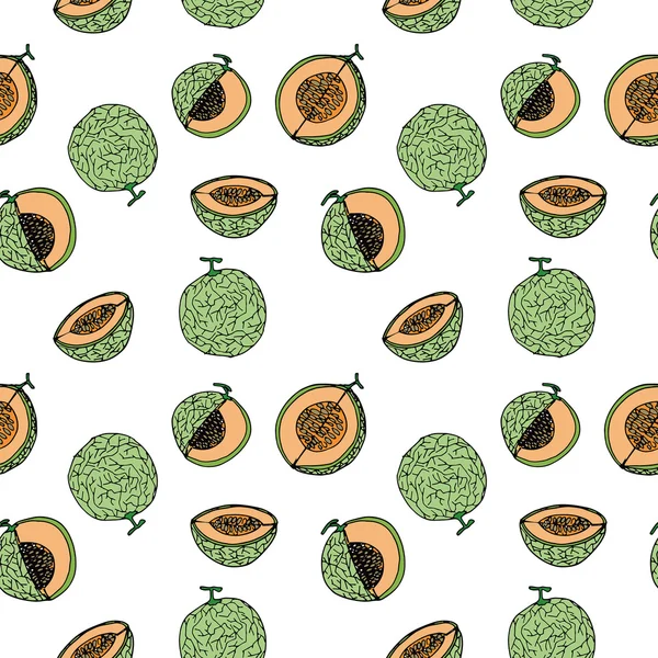 Melone, Cantalop nahtlose Muster von Hand Zeichnung auf weißem Backgr — Stockfoto