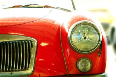Yakın Up Far lambası kırmızı Vintage klasik araba. (Vintage etkisi tarzı)