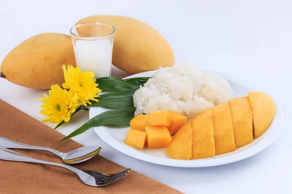 Thai Sweet Sticky Rice with Mango. Thai style tropical dessert, — Stock Photo, Image