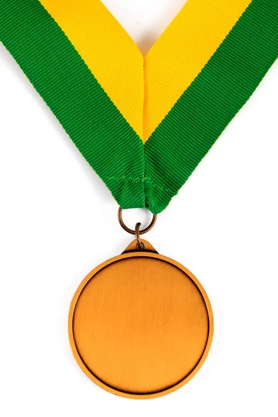 Medalla de oro sobre fondo blanco con cara en blanco para texto . —  Fotos de Stock