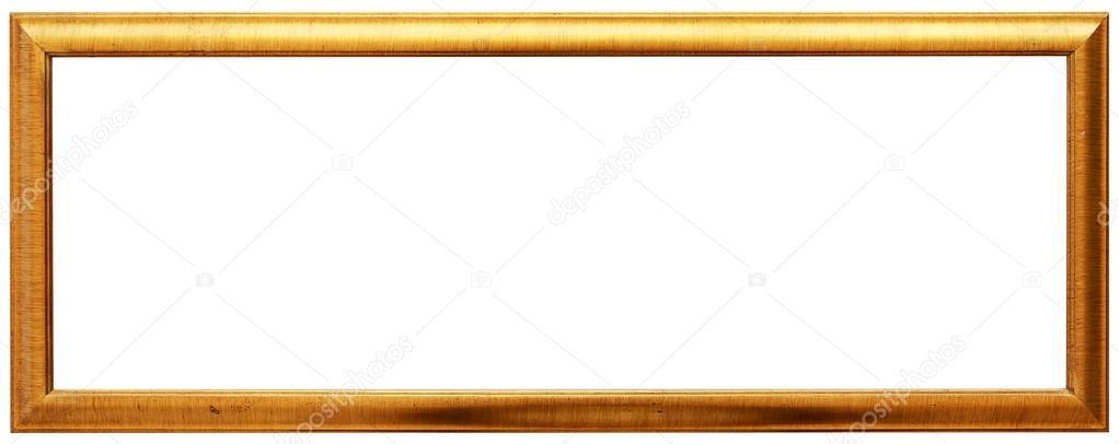 Long golden vintage frame isolated on white. Gold frame louis abstract design.