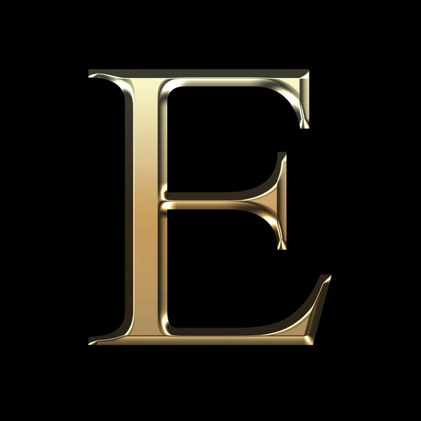 Gyllene Matt bokstaven E, smycken typsnittssamling. — Stockfoto
