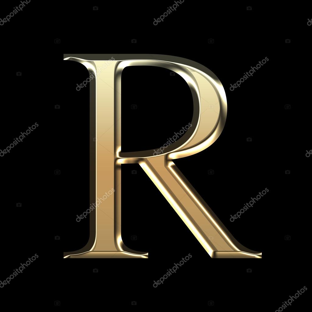 Golden matte letter R, jewellery font collection.