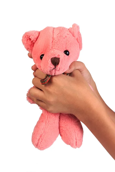 Estrangulando al oso de peluche. Detener la violencia contra los niños . — Foto de Stock