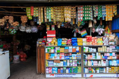 YANGON, MYANMAR - APRIL 2016: Storefront in Myanmar. Myanmar supermarket. Produce store front market in Yangon, Myanmar 4 April 2016.